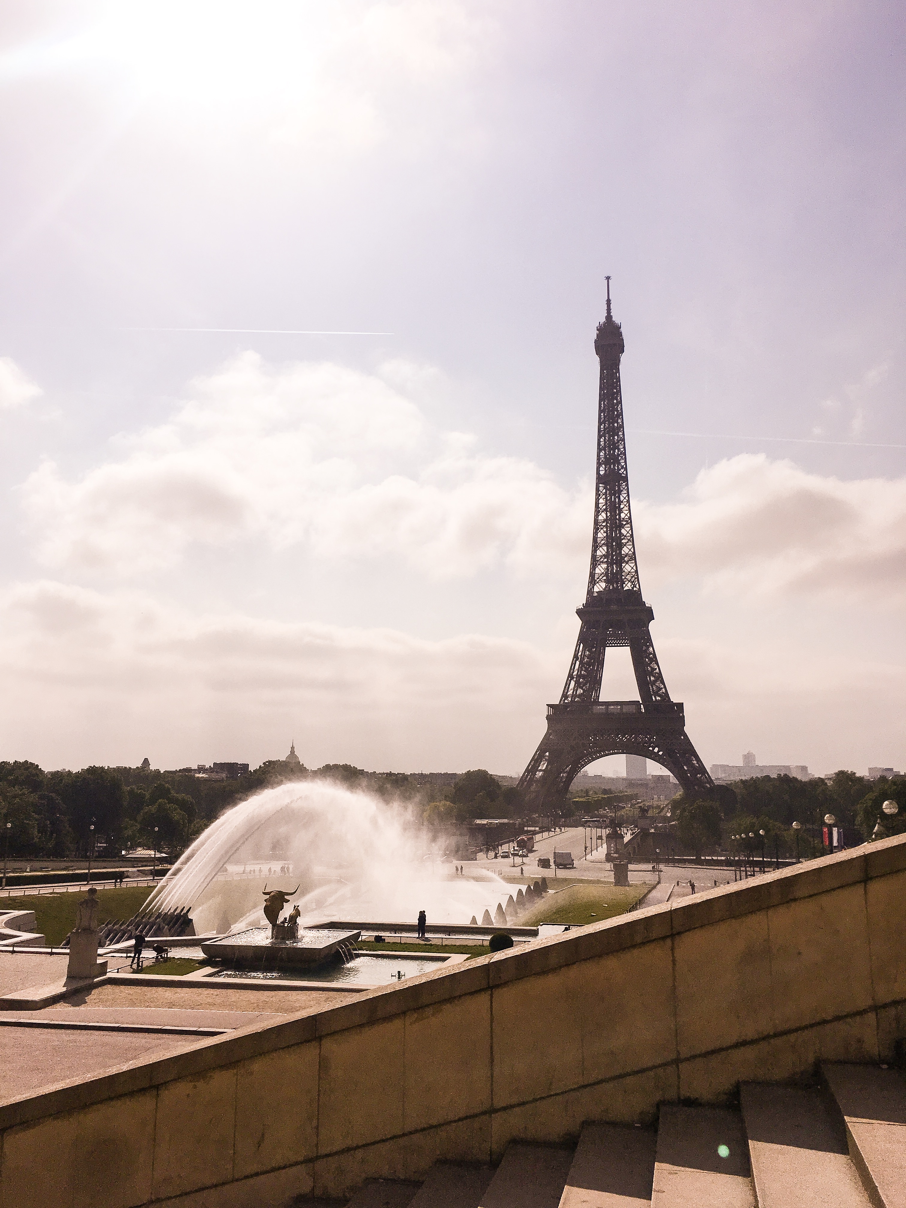 The view of the Eiffel Tower from Trocadero in Paris, France