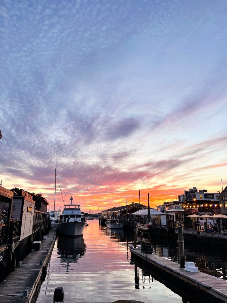 Newport, Rhode Island sunset on Bannister's Wharf