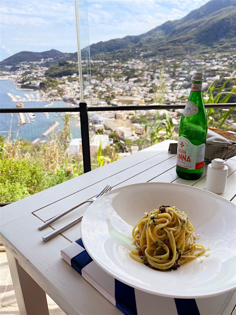 Spaghetti con ricci at San Montano Hotel and Resort in Lacco Ameno, Ischia, Italy