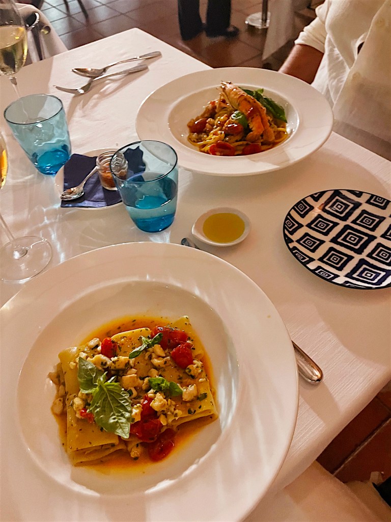 Paccheri and seafood pasta dinner at O'Pignatello in Ischia, Italy