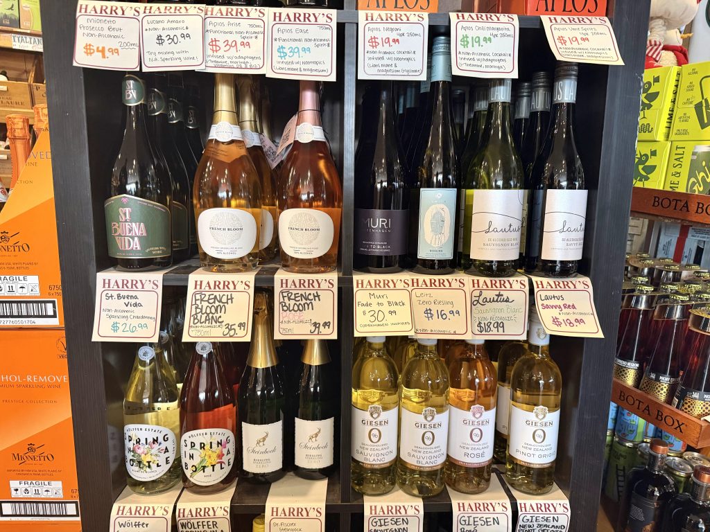 Non-alcoholic wines at Harry's Wine in Fairfield, CT